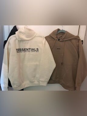 ESSENTIALS Men's Cream & Brown Packable Hoodies